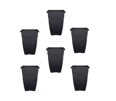 6 x 42cm Tall Athens Plant Pot Flared Garden Plastic Patio Flower Planter Black Colour