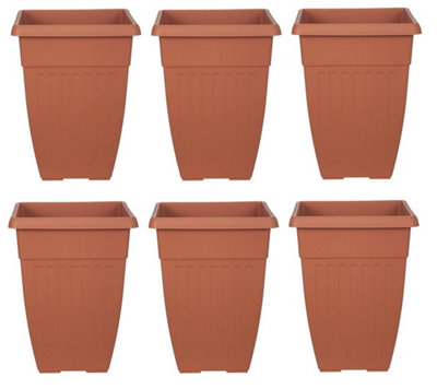 6 x 42cm Tall Athens Plant Pot Flared Garden Plastic Patio Flower Planter Terracotta Colour