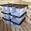 6 x 42L Clear Storage Box with Black Lid, Stackable and Nestable Design Storage Solution
