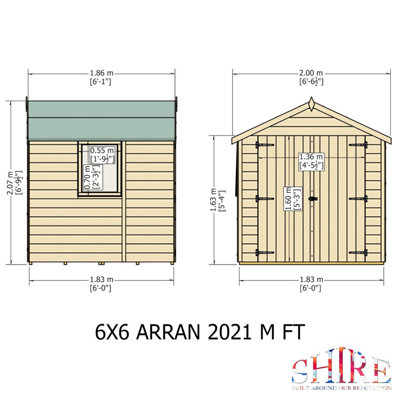 6 x 6 Feet Arran Double Doors - Oriented Strand Board (OSB) - Garden Shed Workshop - 8