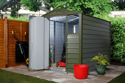 6 x 6 ft Trimetals Titan 660 Apex Roof Metal Shed - Single Door - One Window - Olive Green