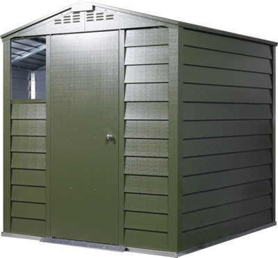 6 x 6 ft Trimetals Titan 660 Apex Roof Metal Shed - Single Door - One Window - Olive Green