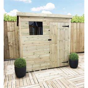 6 x 6 Pressure Treated Tongue And Groove Pent Wooden Shed - 1 Window + Single Door (6' x 6' / 6ft x 6ft) (6x6)