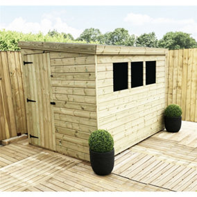 6 x 6 Pressure Treated Tongue And Groove Pent Wooden Shed - 3 Windows + Side Door (6' x 6' / 6ft x 6ft) (6x6)
