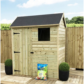 6 x 6 Reverse Premier Pressure Treated Tongue & Groove Apex Wooden Shed + 1 Window + Single Door (6' x 6' / 6ft x 6ft) (6x6 )