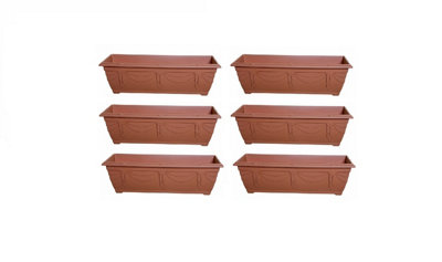 6 x 60cm Slim Plastic Venetian Window Box Trough Planter Pot Terracotta Colour