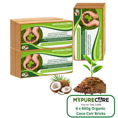 6 x 650g Organic Coco Coir Bricks Natural Coconut Fiber for Indoor & Outdoor Plants