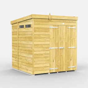 6 x 7 Feet Pent Security Shed - Double Door - Wood - L214 x W185 x H201 cm