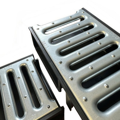 6 x Black channel with galvanised Steel Grate Ultra Low Profile Shallow ...