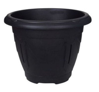 6 x Black Round Venetian Pot Decorative Plastic Garden Flower Planter Pot 33cm