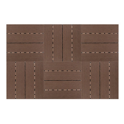 6 x Composite Interlocking Patio & Deck Tiles - All Weather Wood-Effect Garden Paving - Each Measure 29.5 x 29.5 x 2cm, Brown