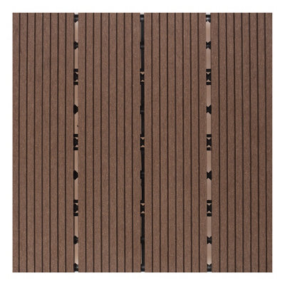 6 x Composite Interlocking Patio & Deck Tiles - All Weather Wood-Effect  Garden Paving - Each Measure 29.5 x 29.5 x 2cm, Brown