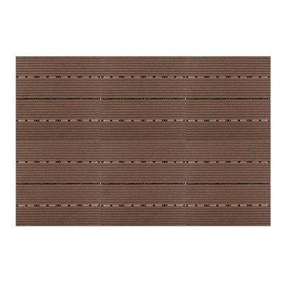6 x Composite Interlocking Patio & Deck Tiles - All Weather Wood-Effect Garden Paving - Each Measure 29.5 x 29.5 x 2cm, Brown