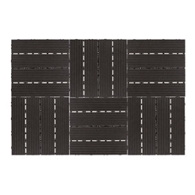 6 x Composite Interlocking Patio & Deck Tiles - All Weather Wood-Effect Garden Paving - Each Measure 29.5 x 29.5 x 2cm, Dark Grey
