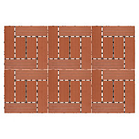 6 x Composite Interlocking Patio & Deck Tiles - All Weather Wood-Effect Garden Paving - Each Measure 29.5 x 29.5 x 2cm, Terracotta