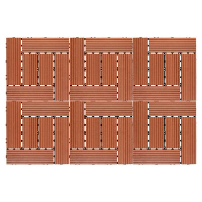 6 x Composite Interlocking Patio & Deck Tiles - All Weather Wood-Effect Garden Paving - Each Measure 29.5 x 29.5 x 2cm, Terracotta