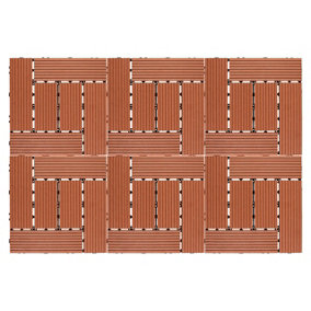 6 x Composite Interlocking Patio & Deck Tiles - All Weather Wood-Effect Garden Paving - Each Measure 29.5 x 29.5 x 2cm, Terracotta