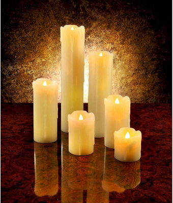 6 x Cream Real Wax Led Pillar Candles - Battery Powered Flickering Light Home Decorations - 23, 18, 12.5, 10, 7, 8 & 5cm High