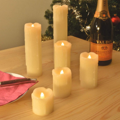 6 x Cream Real Wax Led Pillar Candles - Battery Powered Flickering Light Home Decorations - 23, 18, 12.5, 10, 7, 8 & 5cm High