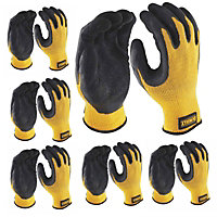6 x Dewalt DPG70L EU Yellow Knit Back Latex Gloves - Large DEWGRIPPER