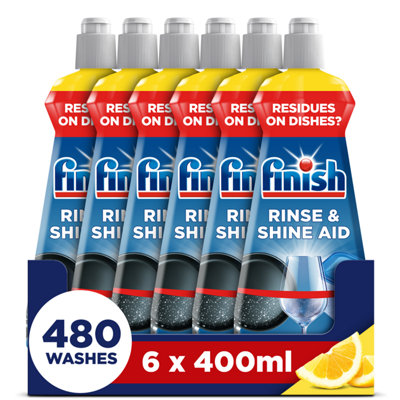 6 x Finish Dishwasher Rinse Aid Shine Lemon 400ml Drier Glasses Spot ...