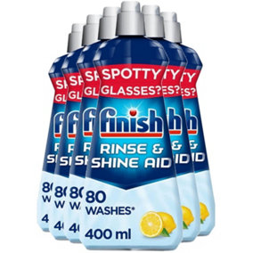 6 x Finish Liquid Dishwasher Rinse Aid Lemon Sparkle 400ml Quick-Dry Formula