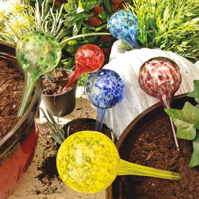 6 x Glass Plant Watering Globe Stakes - Self Watering Feeding System for Indoor and Outdoor Use in Planters, Pots, Hanging Baskets