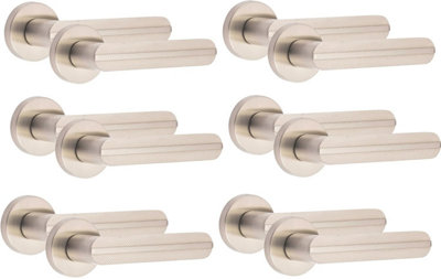 6 x Golden Grace Modern Lima Knurled Design Satin Nickel Door Handles