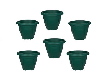 6 x Green Round Venetian Pot Decorative Plastic Garden Flower Planter Pot 24cm