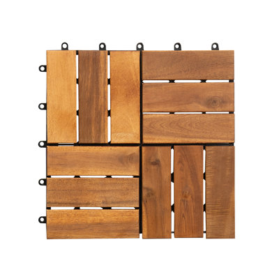 6 x Interlocking Wooden Decking Tiles 30x30cm Outdoor Patio, Garden Floor & Terrace Flooring