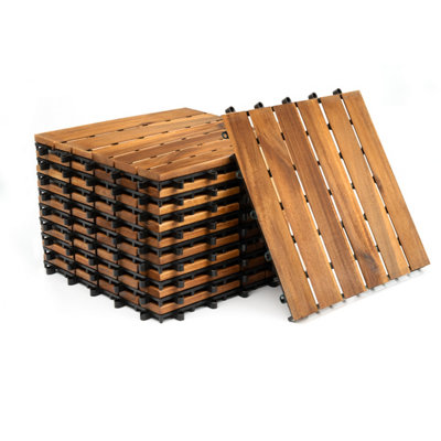 6 x Interlocking Wooden Decking Tiles 30x30cm Outdoor Patio, Garden Floor & Terrace Flooring