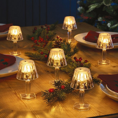 6 x Mini Table Lamps Battery Powered Portable Diamond Effect Faceted Home Lights for Dining or