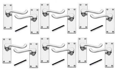 6 x Pairs of Victorian Scroll Polished Chrome Lever Latch Door Handles 120mm Long Premium Quality