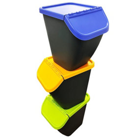 6 x Pelican Waste Segregation Recycling Home Kitchen Bins With Colour Coded Lids