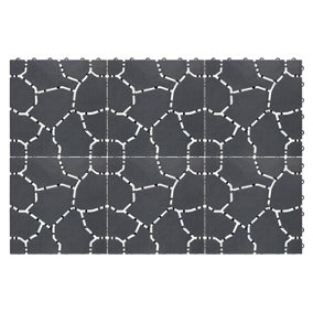 6 x Plastic Interlocking Patio & Deck Tiles - All Weather Outdoor Garden Patterned Paving - Each Tile 28 x 28 x 1.5cm, Grey