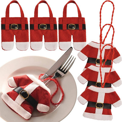 6 x Santa Cutlery Holders or Hanging Tree Decorations - Red & White Home Festive Xmas Tree or Table Decor Price Comparisons | Compare The Build