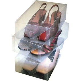 6 x Shoe Storage Boxes - Clear Lightweight Containers for Trainers, Heels, Boots & Footwear - Each Measure 30 x 18 x 9.8cm