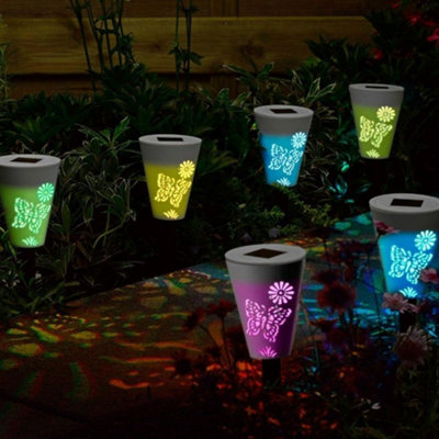 6 x Smart Garden Filigree Colour Changing Silhouette Post Bollard Solar Light