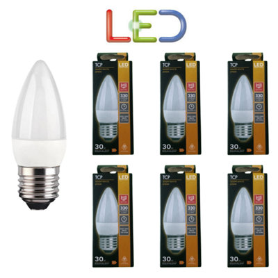 6 X TCP CANDLE LED 3.8W LIGHT BULB ES E27 WARM WHITE 2700K LONG LIFE LAMPS