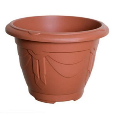 6 x Terracotta Colour Round Venetian Pot Decorative Plastic Garden Flower Planter Pot 33cm