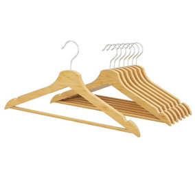 6 x Wooden Coat Garment Hangers With Non-Slip Shoulder Notches For Wardrobes