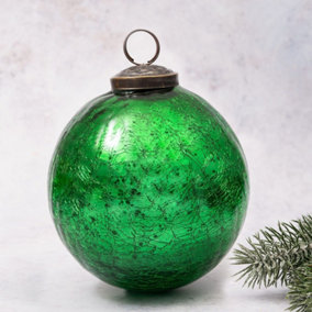6" XXL Emerald Crackle Glass Christmas Decoration