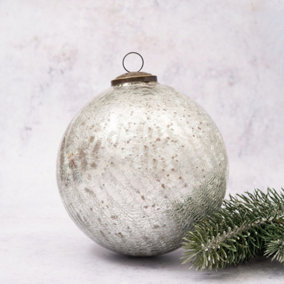6" XXL Silver Crackle Glass Christmas Ornament