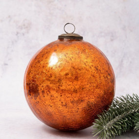 6" XXL Tangerine Crackle Glass Christmas Bauble