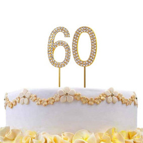 60 Gold Diamond Sparkley Cake Topper Number Year For Birthday Anniversary Party Decorations
