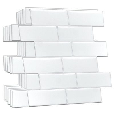 60 Pieces 30.5 x 15.4 cm 3D Tile Stickers Pure White Mosaic