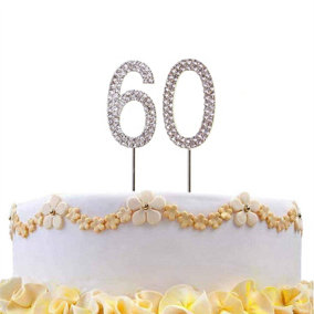 60  Silver Diamond Sparkley CakeTopper Number Year For Birthday Anniversary Party Decorations