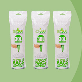 60 Snug Fit Bin liners 30L Drawstring Handle Bin Bags - Compatible with G' Size Bins