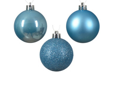 60 Sugar Blue Baubles Assorted Shatterproof Christmas Tree Hanging