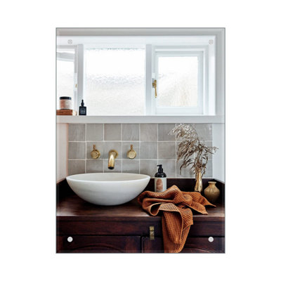 60 x 45cm Frameless Bathroom Mirror Rectangle Wall Mounted Mirror with